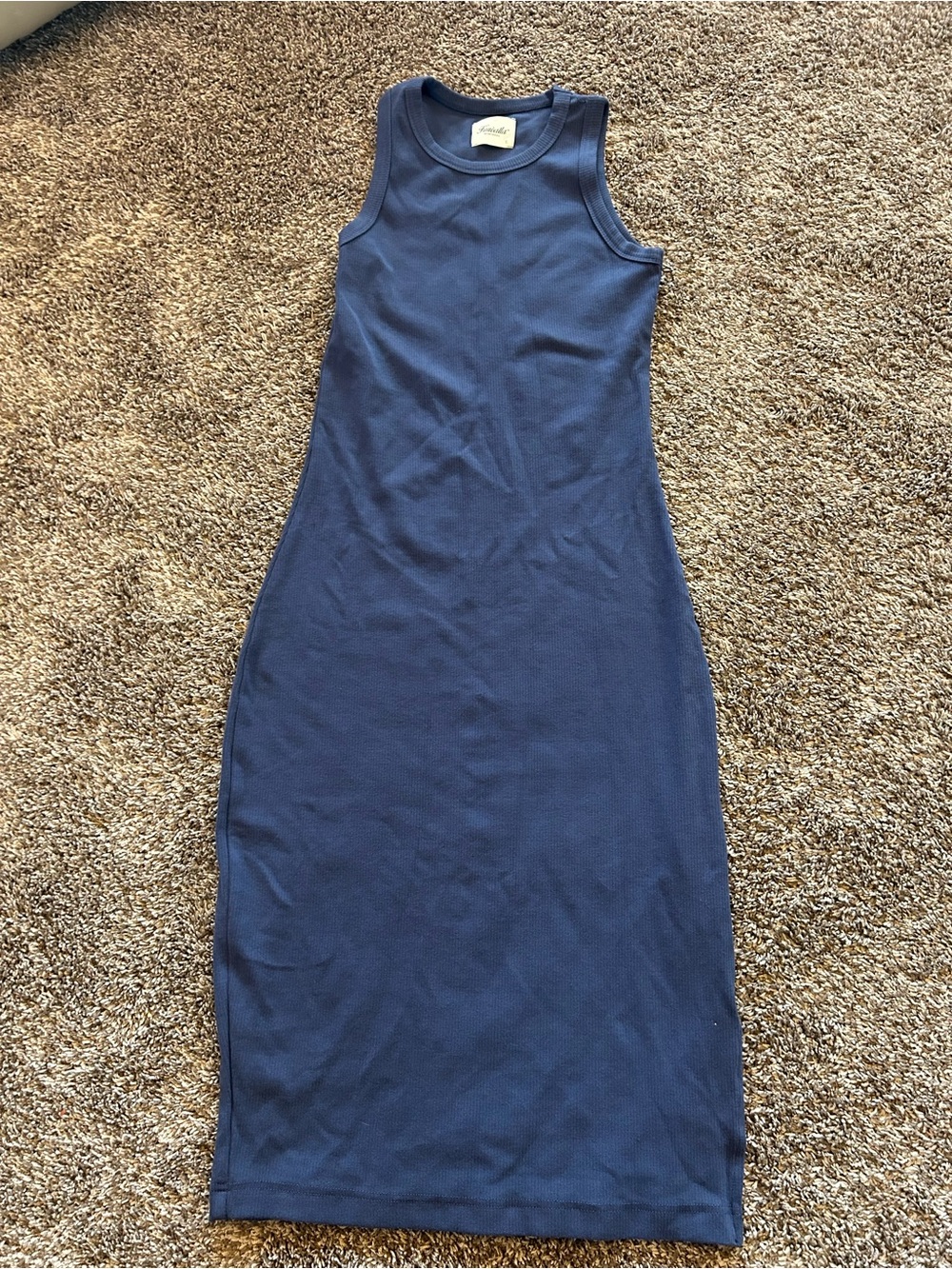 Sleeveless Navy Ribbed Midi Dress